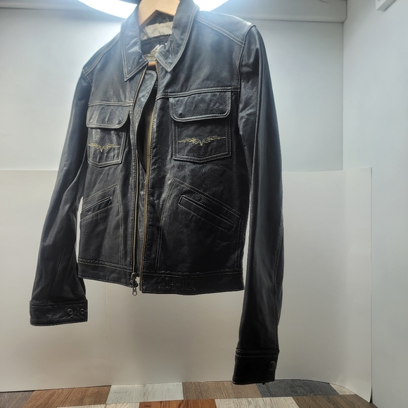 Women's Black Leather Jacket  Harley Davidson Small - Picture 3 of 4